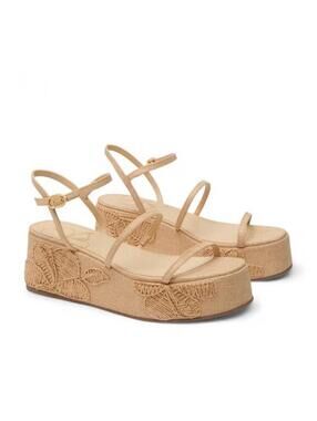 Larroude Beige Raffia Embroidery Gio Platform Hibiscus Sandals Tuckernuck 8.5